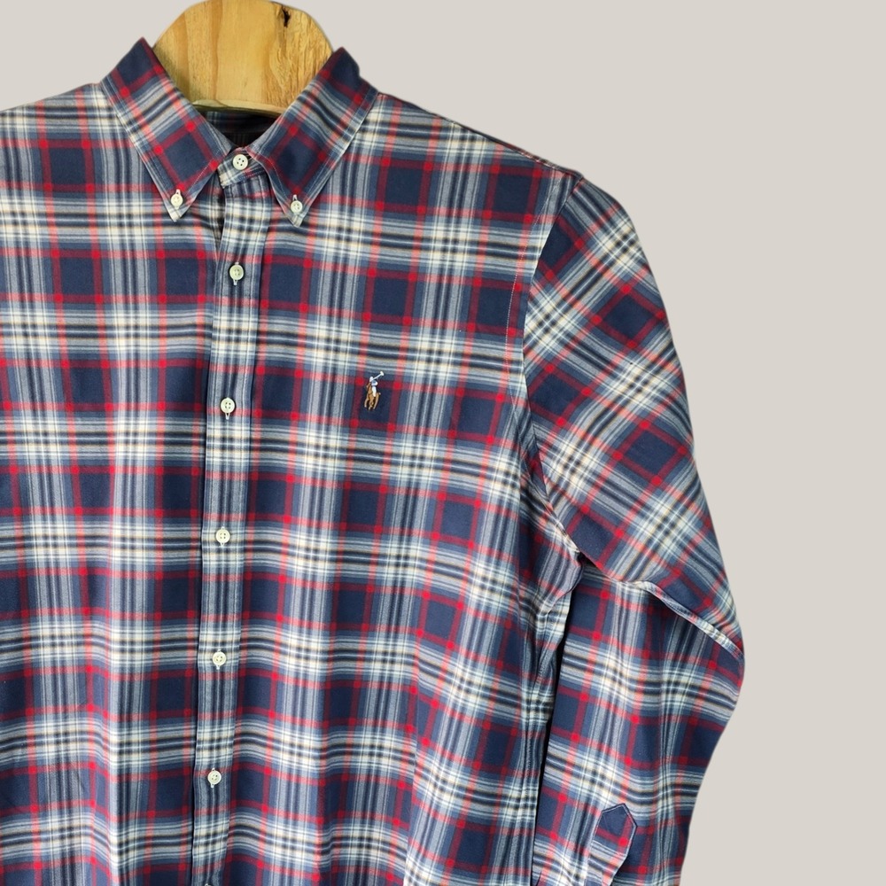 Ralph Lauren Mens XL Classic Fit Plaid Button Down Shirt Blue Red White Cotton